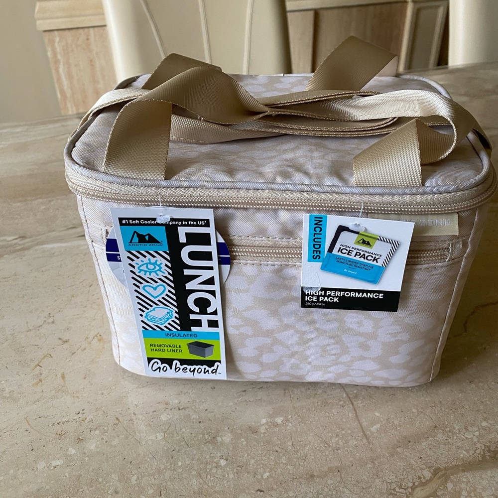 Insulated Lunch Cooler Bag - Beige Leopard Print new
